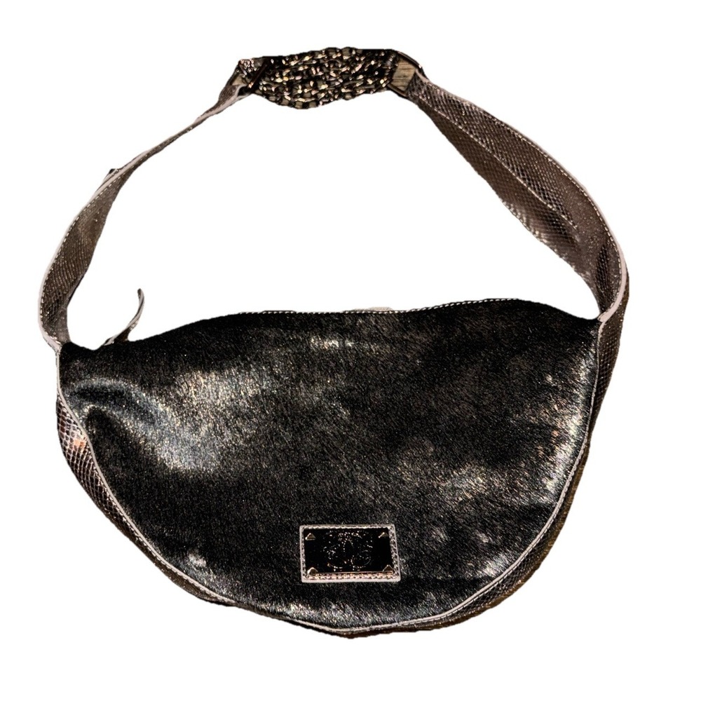 Sharif Hobo Purse Fur Snakeskin Print Chain Strap Mob Wife Silver 13 X 7 - Picture 2 of 16